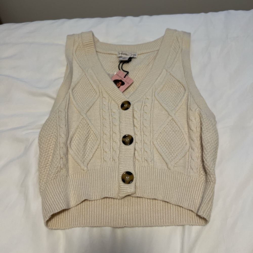 Sincerely Jules Cream Cable Knit Vest